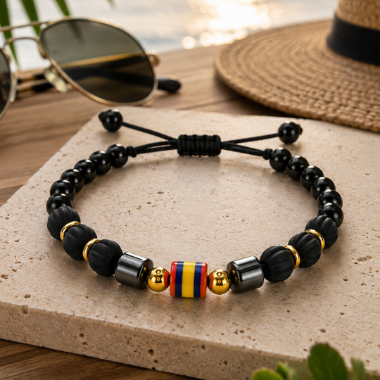 Premium Handmade Colombian Flag Bracelet | Black Beaded Adjustable Bracelet | Artisan Jewelry
