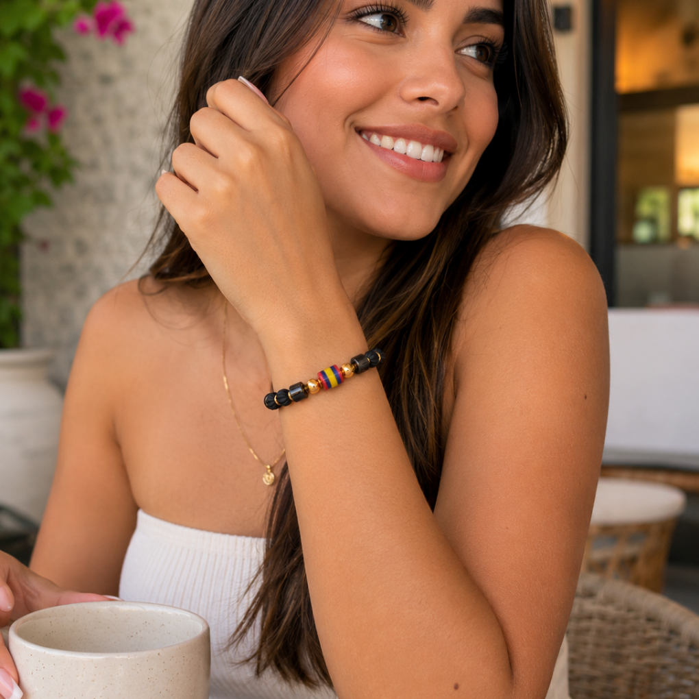 Premium Handmade Colombian Flag Bracelet | Black Beaded Adjustable Bracelet | Artisan Jewelry