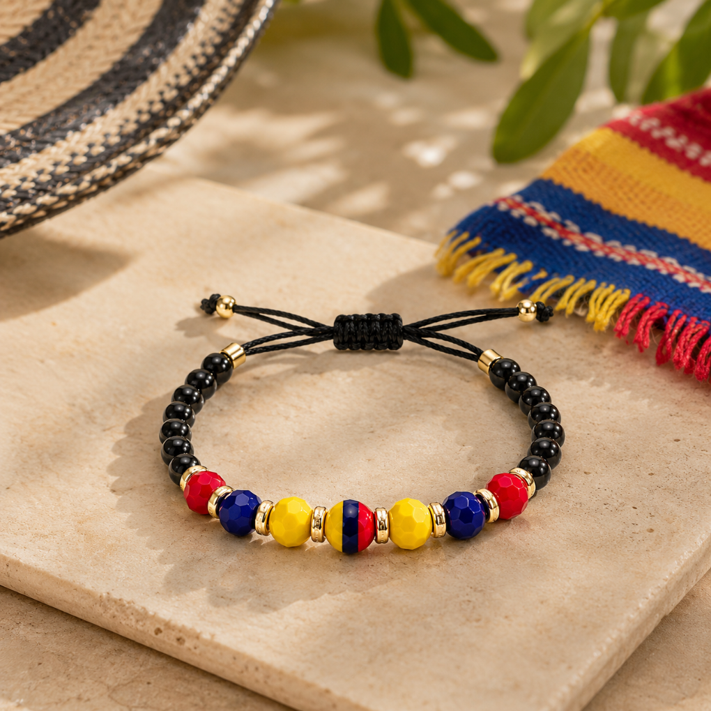 Handmade Colombian Flag Bracelet | Adjustable Beaded Bracelet | Colombia Souvenir Jewelry