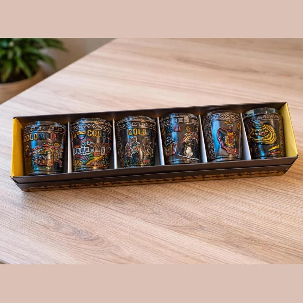 Colombian Leather Shot Glasses | Handmade Cultural Tequila Shot Glass Set – Barware Gift Souvenir