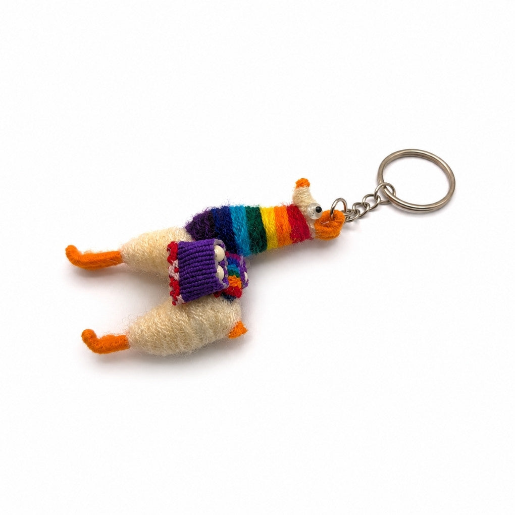 Handmade Llama Keychain – Andean Wool Miniature – Colorful Alpaca Souvenir from South America