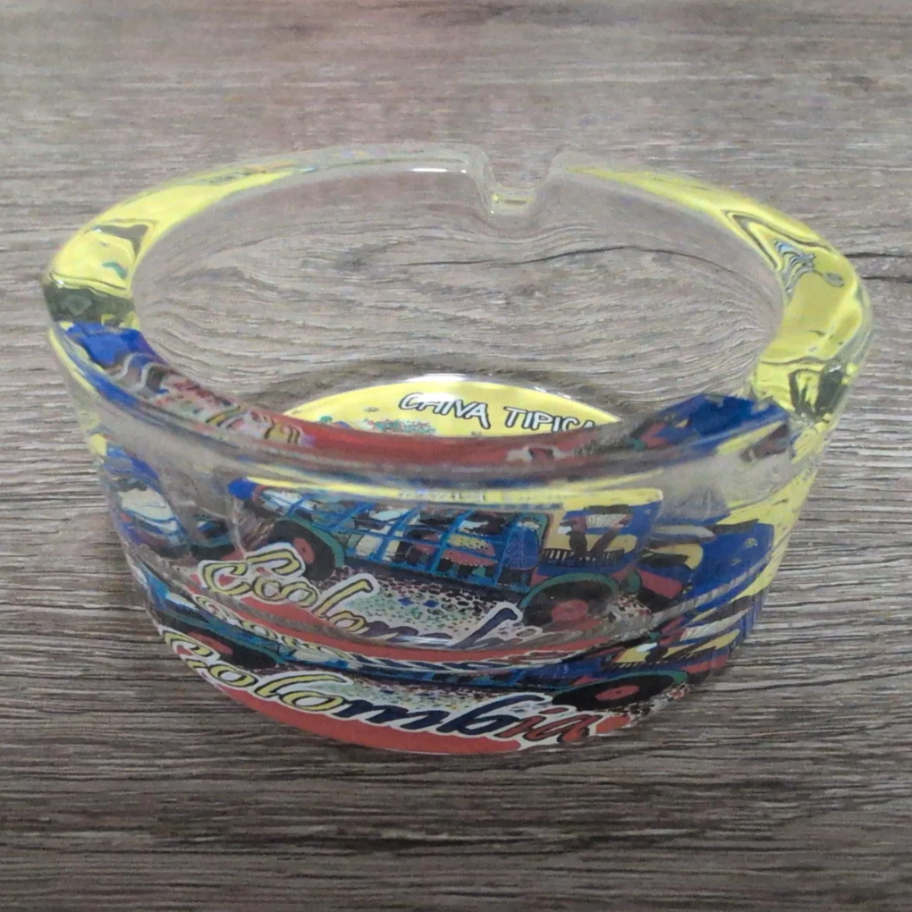 Colombian Glass Ashtray Colorful Artisan Table Decor