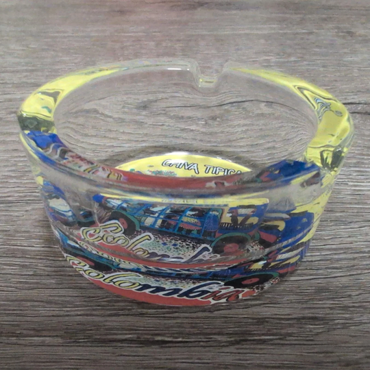 Colombian Glass Ashtray Colorful Artisan Table Decor