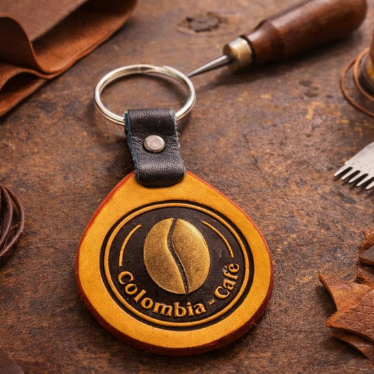 Colombian Coffee Leather Keychain