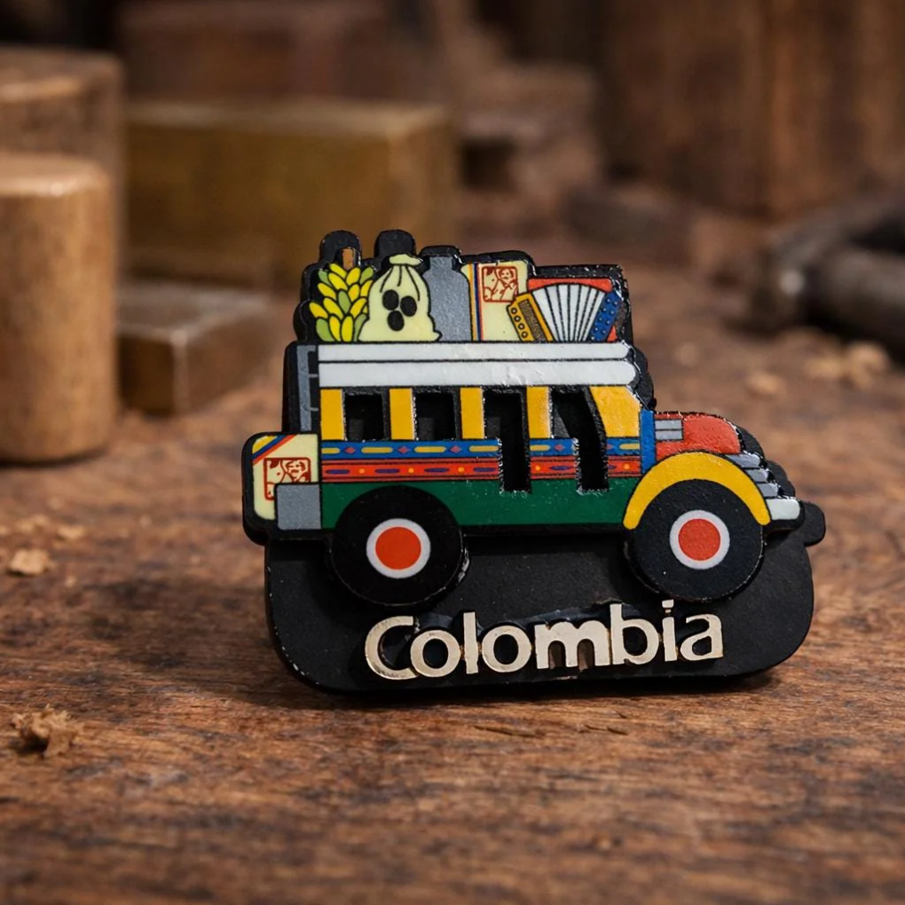 Colombia Chiva Bus Magnet – Handmade MDF Fridge Magnet with Traditional Colombian Colors