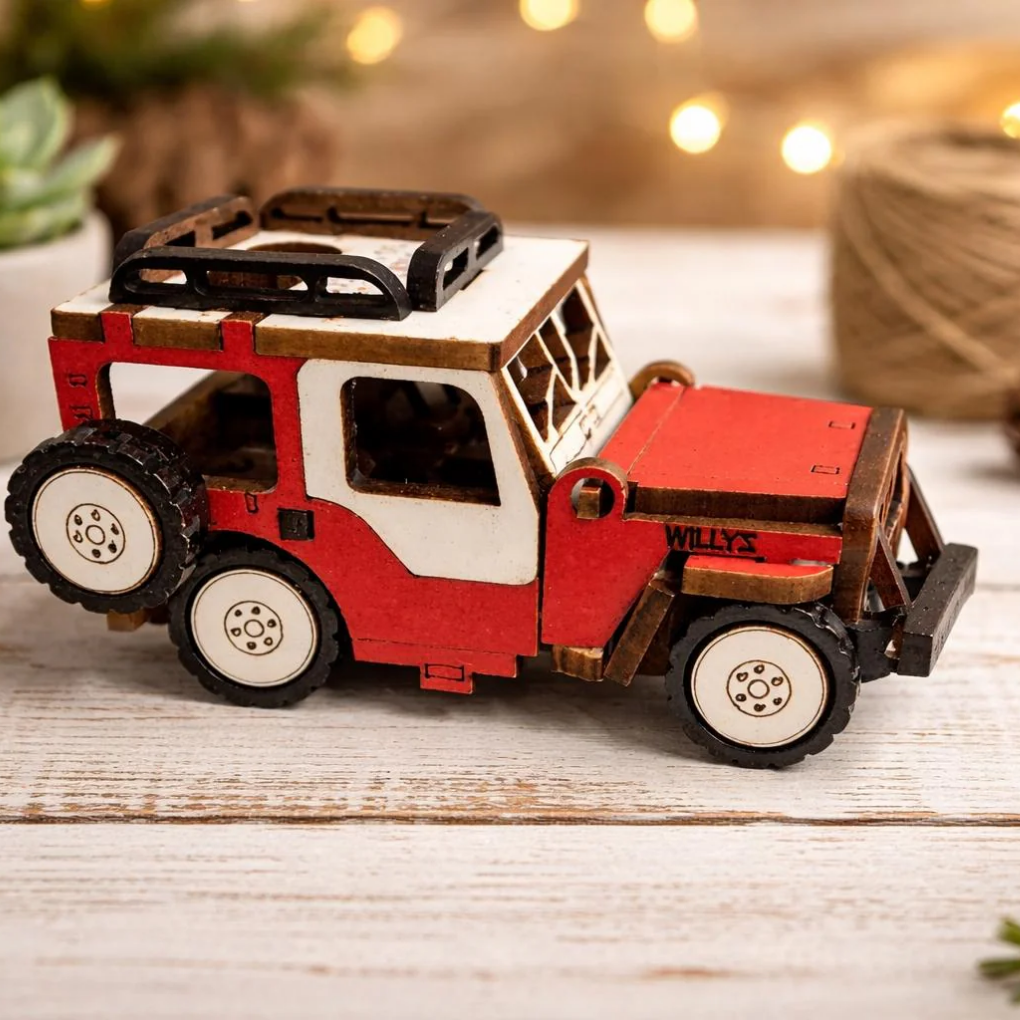 Handmade Mini MDF Jeep Willys – Colombian Souvenir Decor