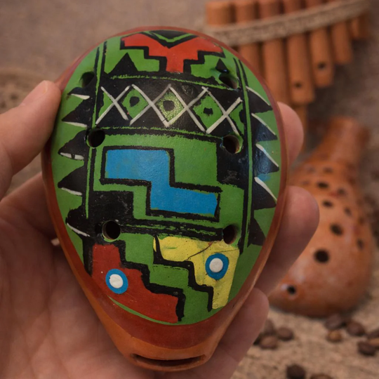 Handmade Colombian Ceramic Ocarina Andean Musical Instrument | Artisan Pre-Columbian Style Flute | Cultural Souvenir Gift
