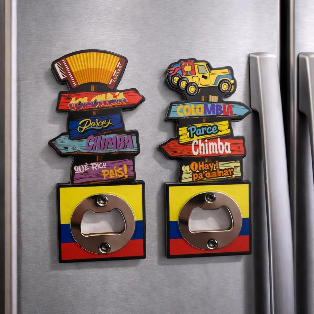 Colombia Bottle Opener Magnet – MDF Fridge Magnet with Colombian Slang &amp; Flag Colors