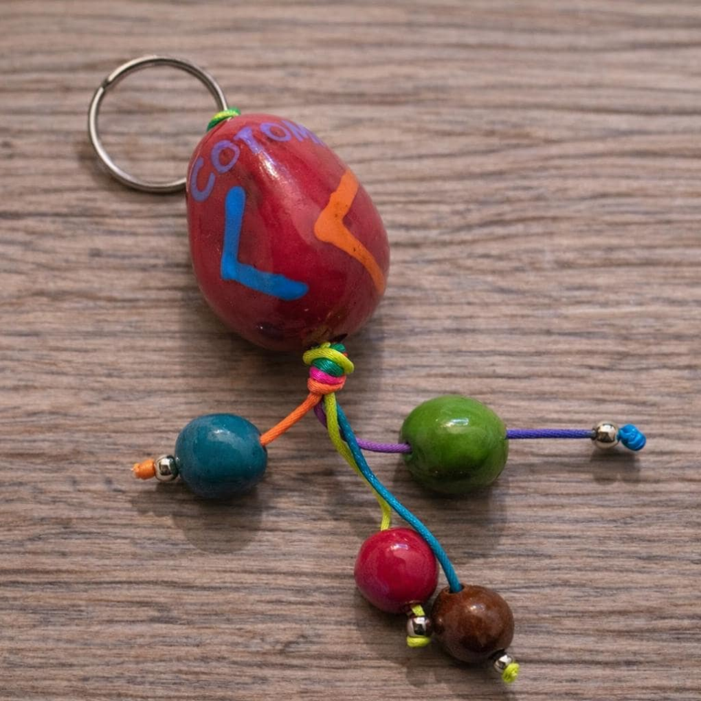 Hand-Painted Tagua Nut Keychain – Sustainable Colombian Gift