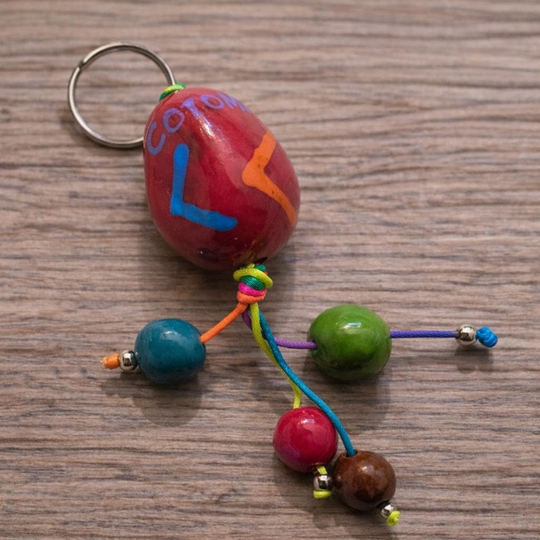 Hand-Painted Tagua Nut Keychain – Sustainable Colombian Gift