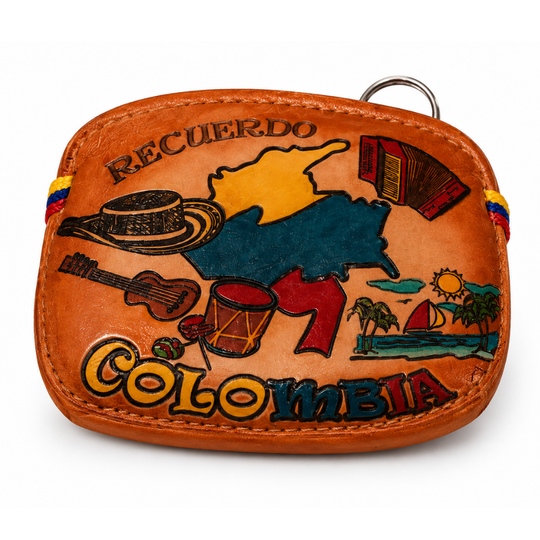 Handmade Colombian Chiva Leather Coin Pouch | Hand-Painted Artisan Wallet Keychain Souvenir