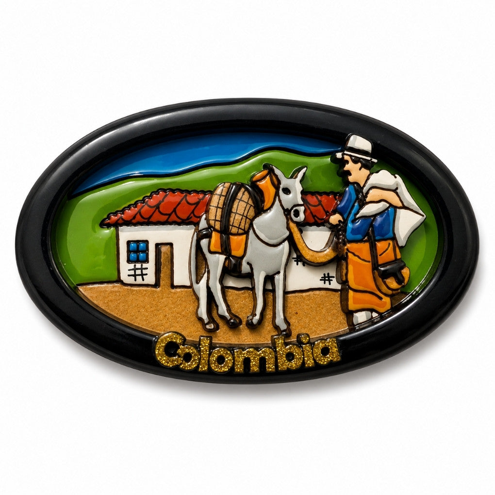 Handmade Colombian Oval Fridge Magnet | 3D Wooden Artisan Souvenir Decor