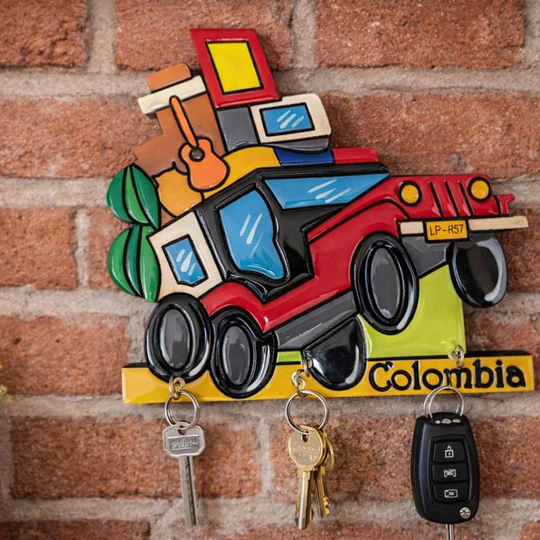 Colombian Wooden Key Holder Wall Decor • Colorful Artisan Hooks • Tropical Home Gift