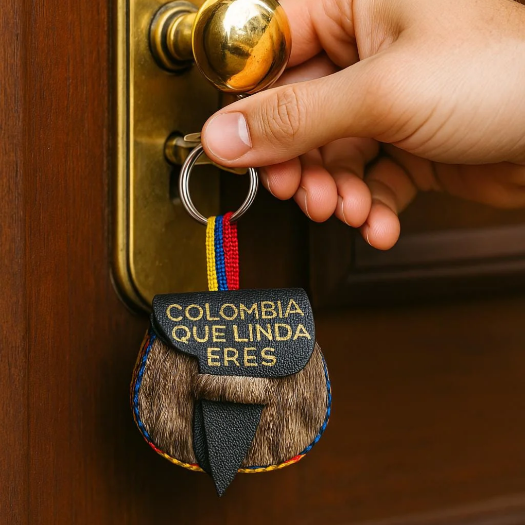 Handmade Leather Colombian Carriel Keychain – Mini Coin Purse, Colombia que Linda Eres