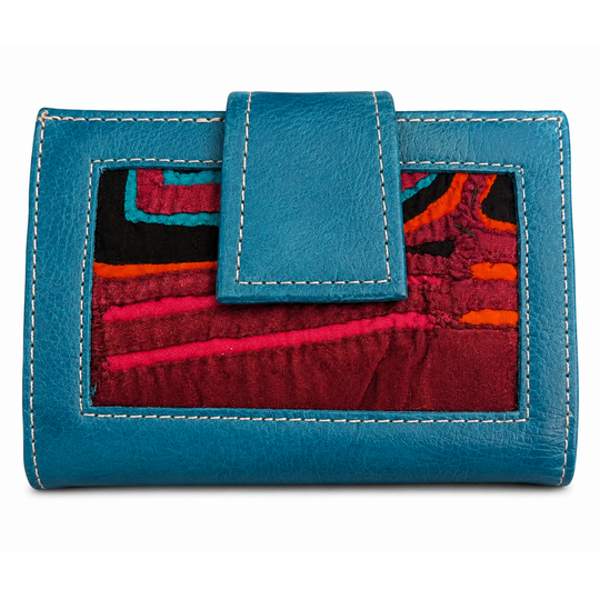 Handmade Leather Mola Wallet – Small Women’s Bifold with Guna Textile