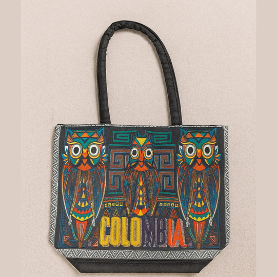 Handmade Colombian Canvas Tote Bag • Cultural Owl &amp; Toucan Design