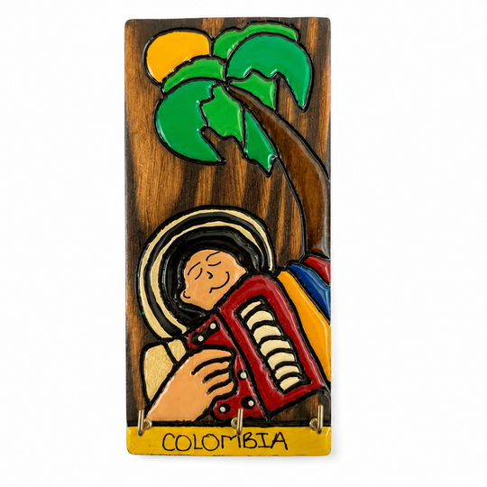 Colombian Wall Key Holder • Colorful Folk Art Decor • Handmade Tropical Wooden Rack