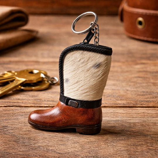 Handmade Leather Saddle Boot Keychain – Equestrian Rodeo Gift