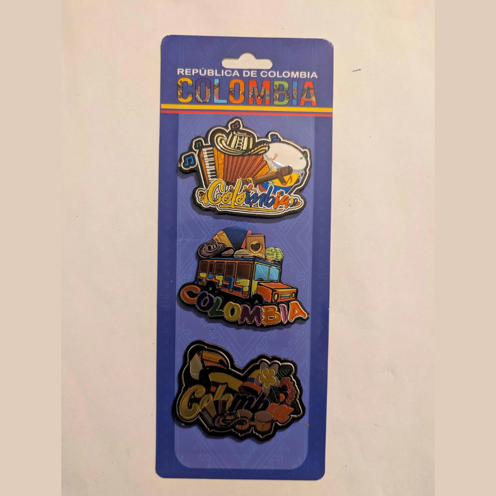 Colombia Magnet Set (3 pcs) – Handmade MDF Fridge Magnets with Tropical Designs