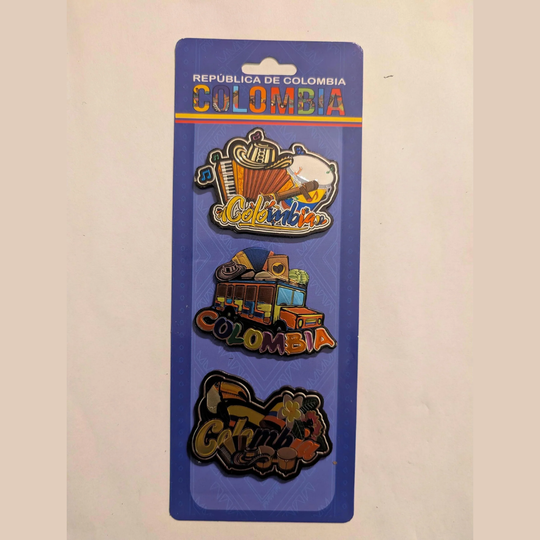 Colombia Magnet Set (3 pcs) – Handmade MDF Fridge Magnets with Tropical Designs