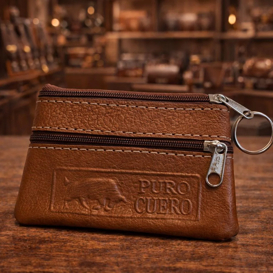 Handmade Colombian Leather Coin Pouch | Rustic Artisan Keychain Wallet