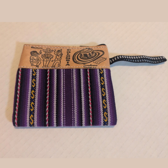 Handmade Colombian Leather &amp; Textile Wallet | Women’s Artisan Coin Purse, Cultural Zipper Pouch Gift