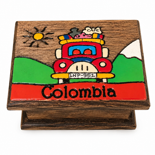 Colombian Wooden Keepsake Box Handmade Folk Decor Chiva Jeep Parrot Souvenir