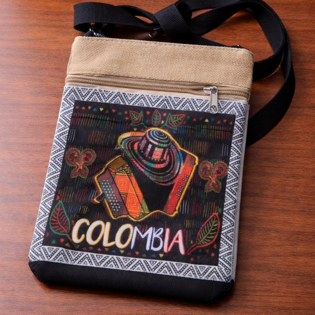 Colombian Canvas Crossbody Bag | Colorful Toucan Print Travel Shoulder Bag