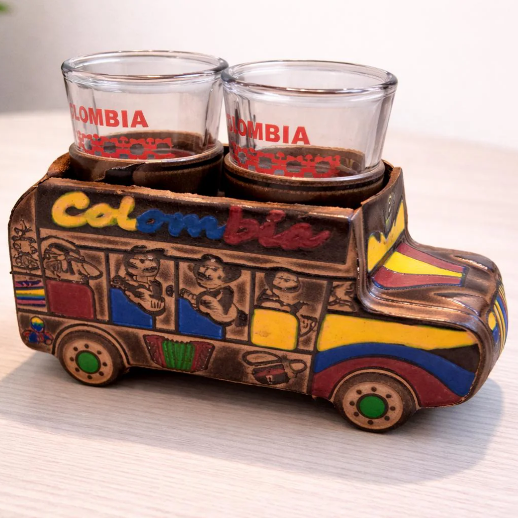 Handmade Colombian Leather Shot Glass Set with Artisan Case