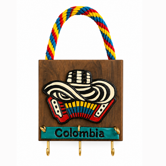 Handmade Colombian Key Holder • Mini Wooden Wall Decor • Colorful Folk Art Hooks