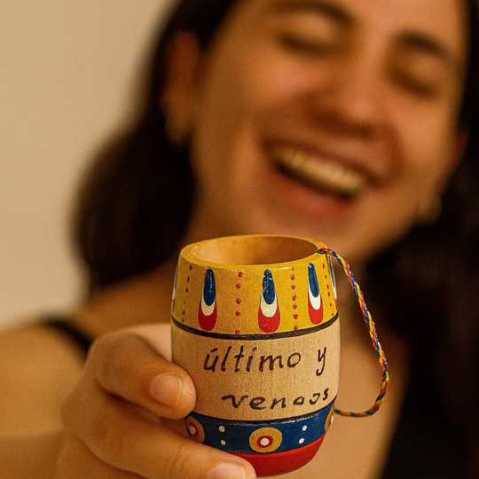 Handmade Colombian Wooden Shot Glass | Hand-Painted Bar Decor
