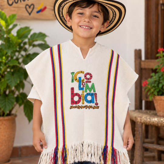 Colombian Traditional Outfit for Kids – Ruana, Sombrero Vueltiao &amp; Carriel Set (Copia)