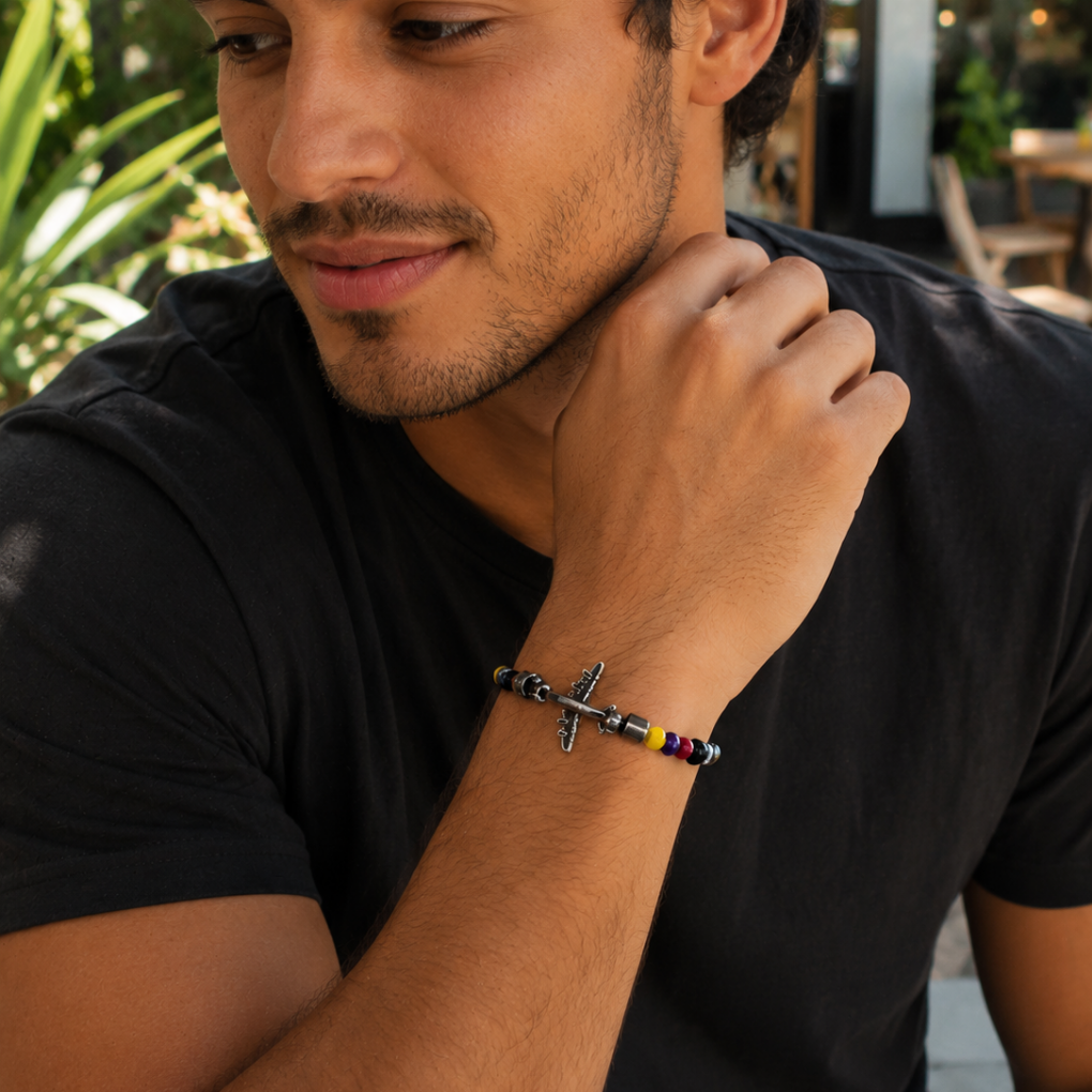 Handmade Airplane Bracelet | Colombian Flag Adjustable Bracelet | Travel &amp; Aviation Gift