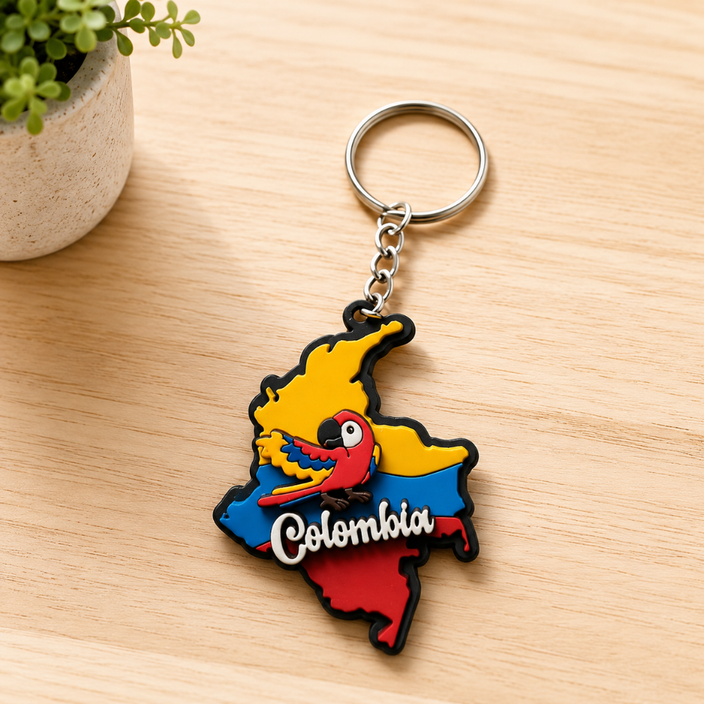 Colombia Map Keychain – Handmade Colombian Souvenir, Colorful Flag Keyring, Fair Trade Gift, Travel Keepsake