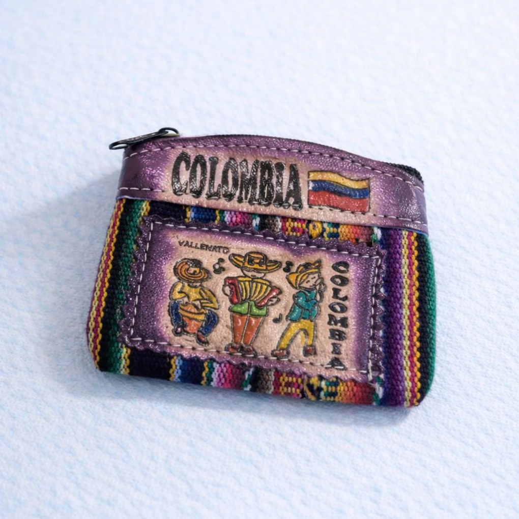 Handmade Colombian Leather &amp; Textile Card Holder | Small Women’s Coin Purse, Cultural Wallet Gift