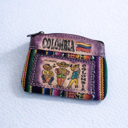 Handmade Colombian Leather &amp; Textile Card Holder | Small Women’s Coin Purse, Cultural Wallet Gift