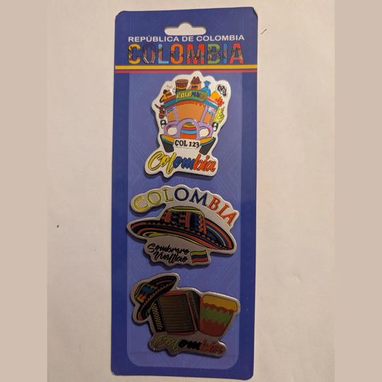 Colombia Magnet Set (3 pcs) – Handmade MDF Fridge Magnets with Tropical Designs