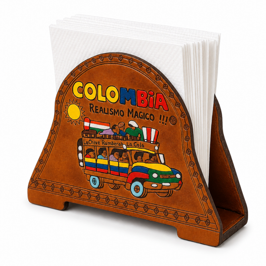 Colombian Leather Coaster Set with Holder | Handmade Decor | Cultural Gift