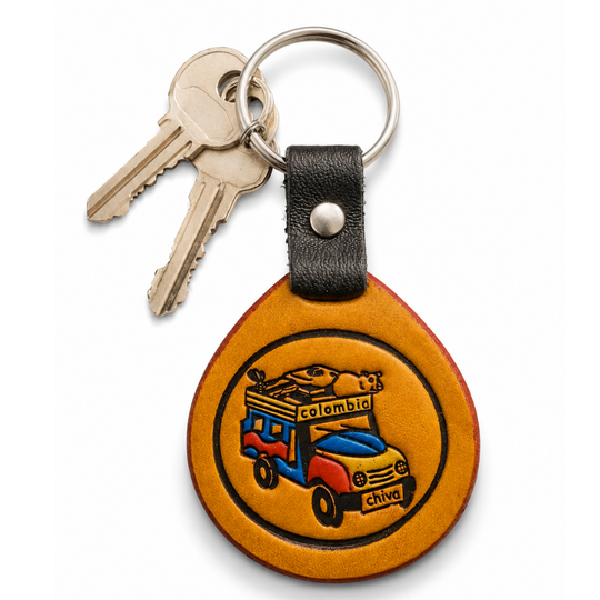 Chiva Bus Leather Keychain