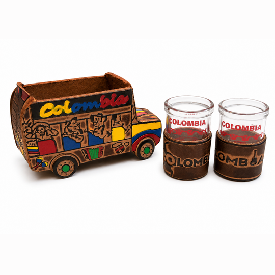 Handmade Colombian Leather Shot Glass Set with Artisan Case