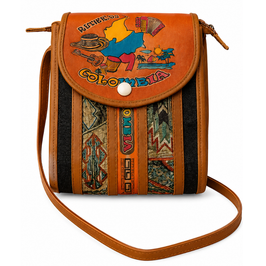 Handmade Colombian Leather Crossbody Bag | Ethnic Jute Purse