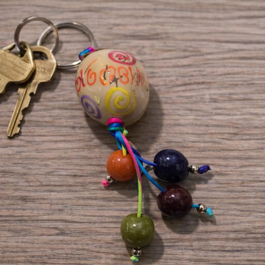 Hand-Painted Tagua Nut Keychain – Sustainable Colombian Gift