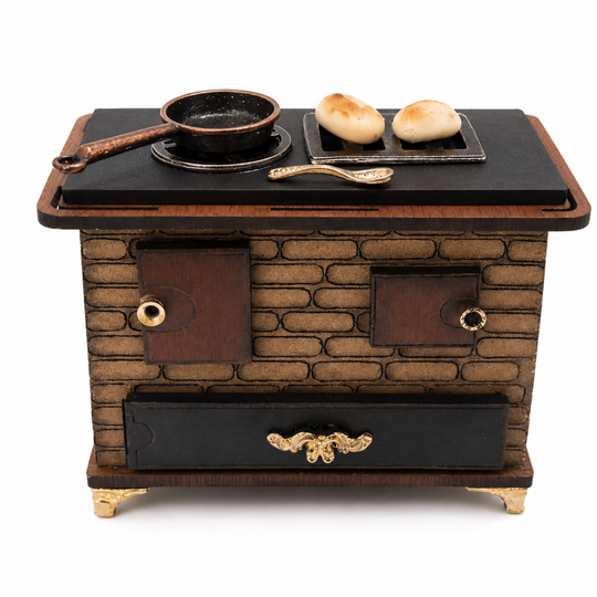 Handmade Miniature Vintage Kitchen Stove| Rustic Wooden Dollhouse Decor