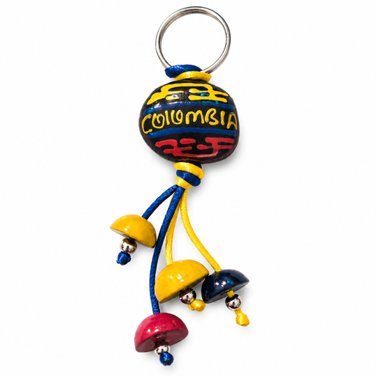 Handmade Colombian Beaded Keychain – Hand-Painted Ceramic/Resin Beads in Flag Colors
