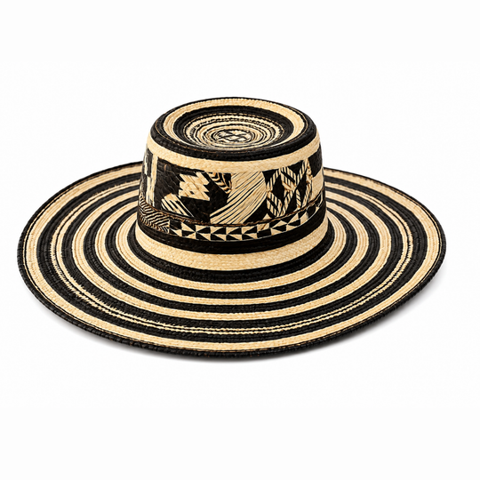 Handmade Colombian Vueltiao Hat | Caña Flecha Fiber, Black &amp; White