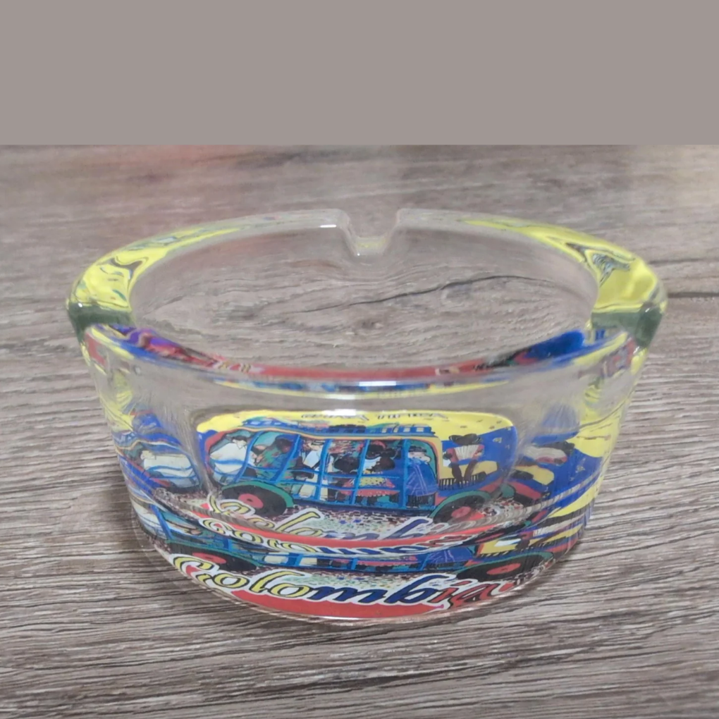Colombian Glass Ashtray Colorful Artisan Table Decor