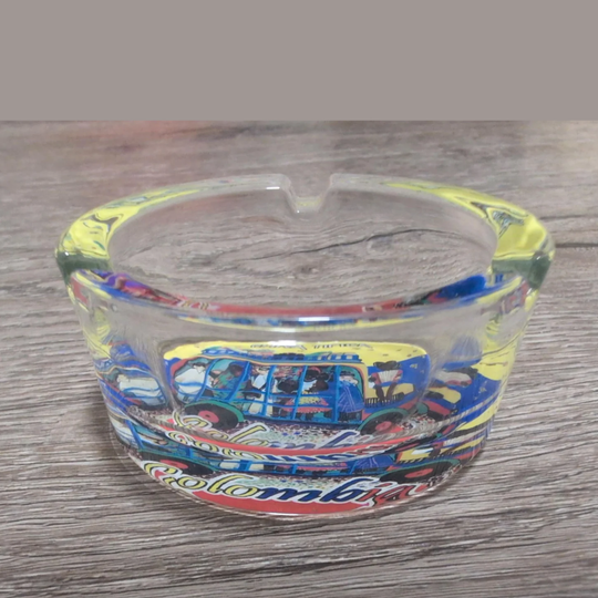 Colombian Glass Ashtray Colorful Artisan Table Decor