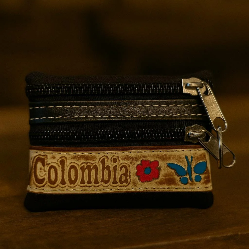 Handmade Colombian Leather Coin Purse – Artisan Painted Mini Wallet