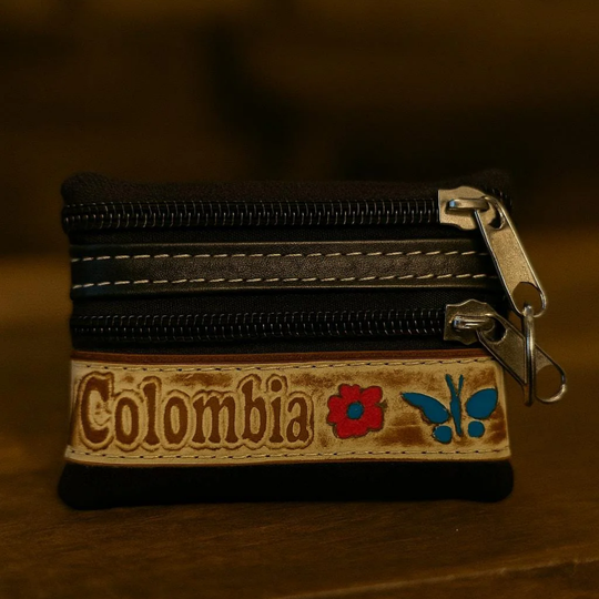 Handmade Colombian Leather Coin Purse – Artisan Painted Mini Wallet