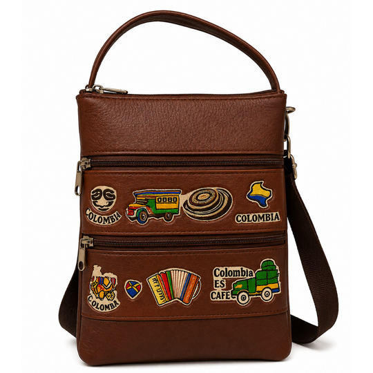 Handmade Colombian Leather Crossbody Bag – Artisan Appliqué Design